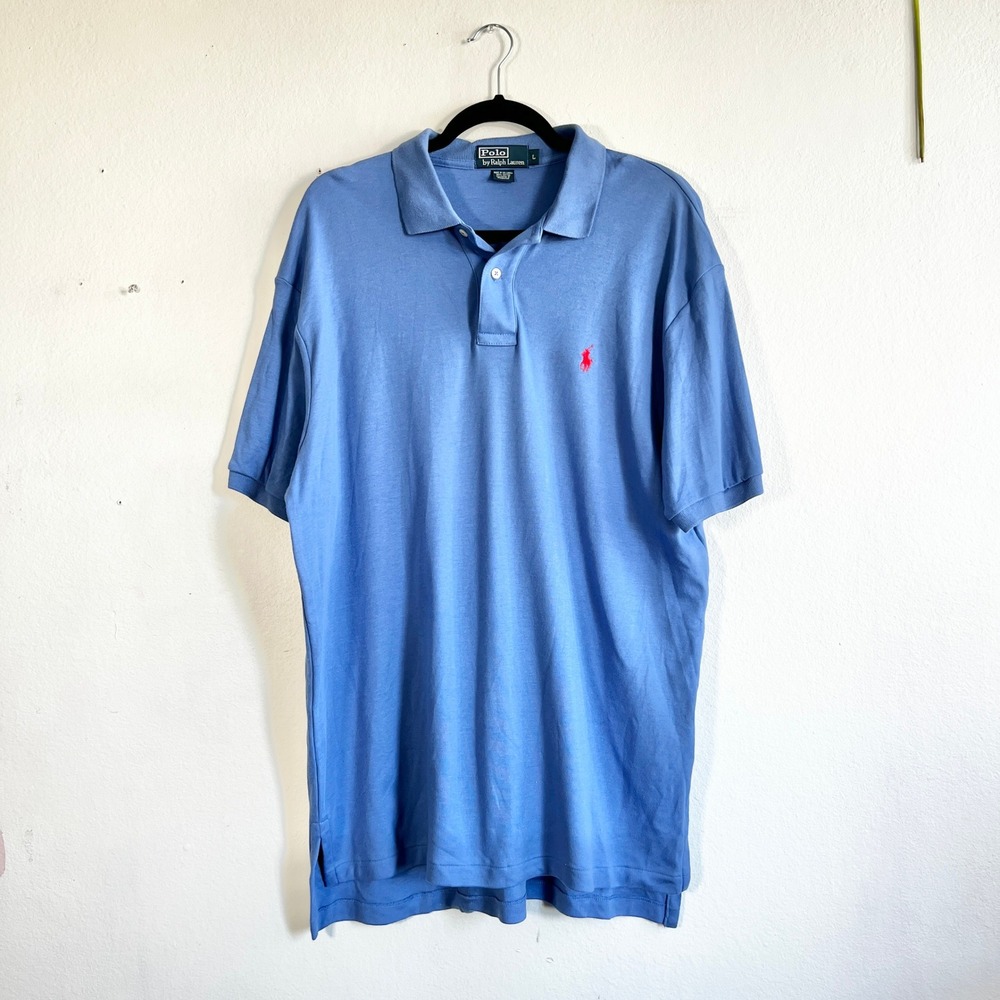 Vintage‎ POLO Ralph Lauren Polo Shirt Adult Large Blue Golf Preppy Casual